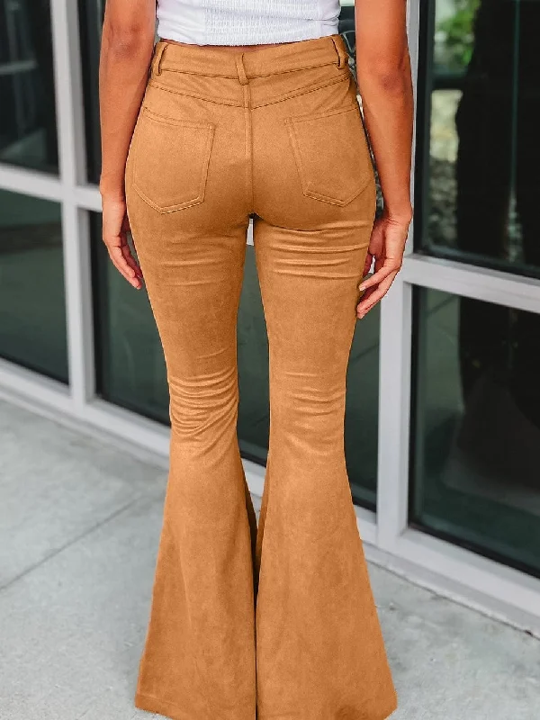 Button Fly Suede Flare Trousers Trousers Timeless Classic