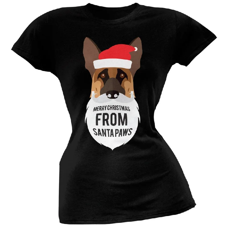 German Shepard Santa Ugly Christmas Sweater Juniors Black T-Shirt Bright Pastel Dark