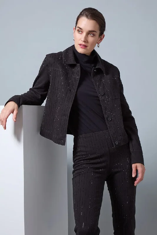 Nala Embellished Denim Jacket [Black-24-3447-M9] Mesh Jacket Canvas Jacket Denim Jacket