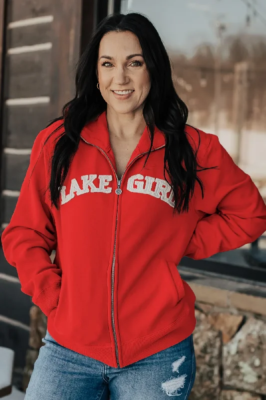 Lake Girl Track Jacket [Sail Red-FZC001] Denim Jacket Leather Jacket Suede Jacket