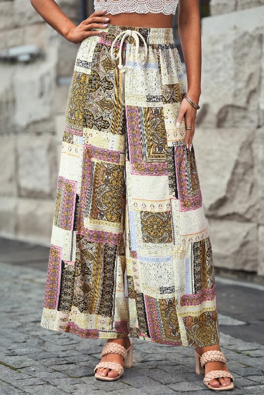 Sunshine Bohemian Patchwork Print Wide Leg Trousers Trousers sophisticated sleek