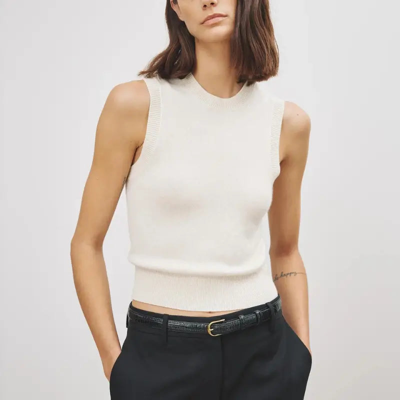 May Sweater Tank in Ivory Velvet Chenille Corduroy