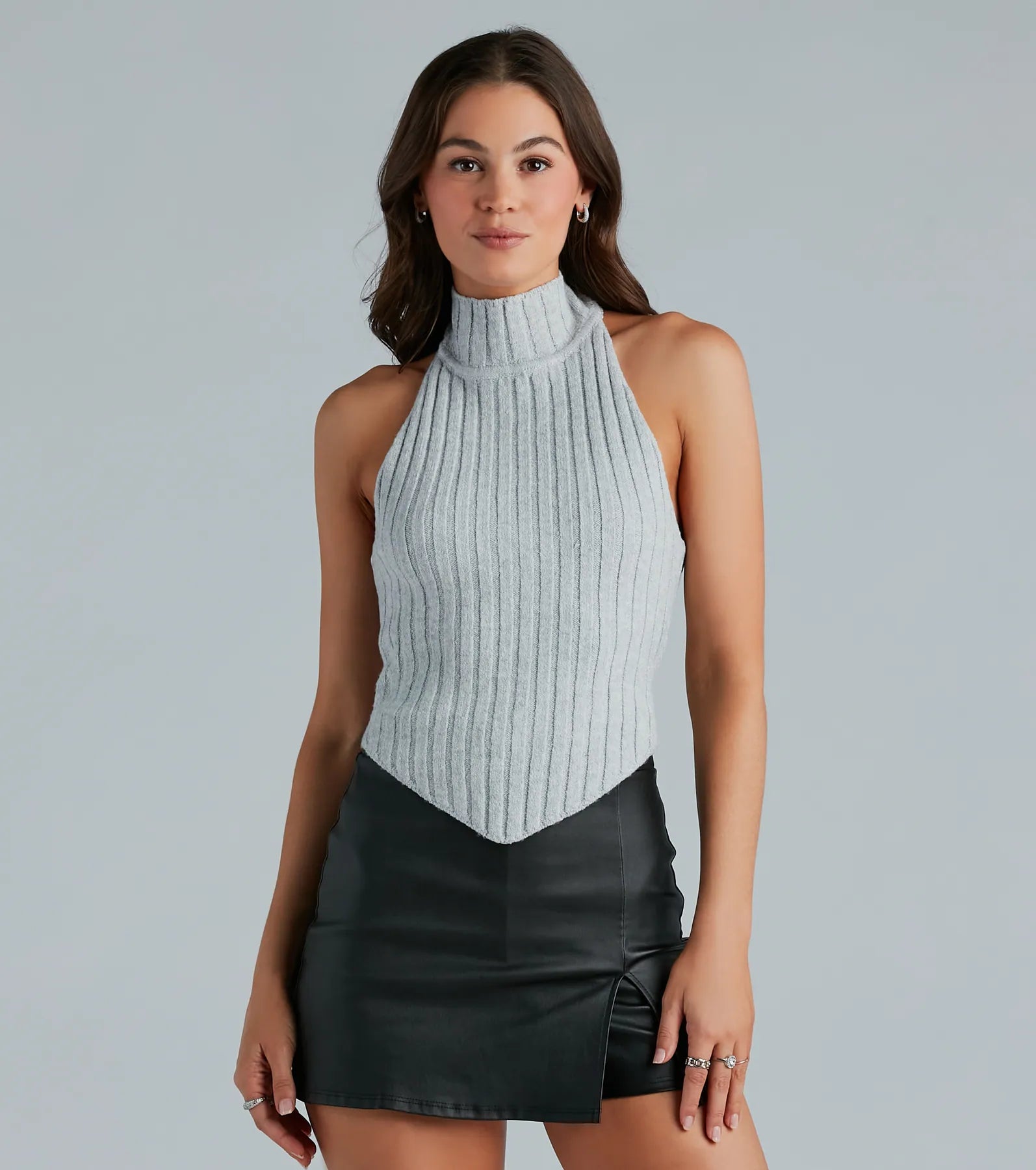 Cozy Girl Cutie Mock Neck Lace-Up Sweater Top Silk Blend Satin Velvet