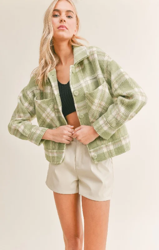 Sadie And Sage Hot Matcha Plaid Jacket Satin Jacket Silk Jacket Chiffon Jacket