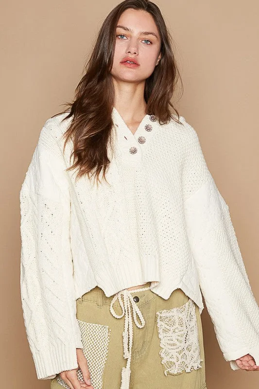 POL Hoodie Oversized Sweater Cable Knit Top Pullover Hippie Quarter Button Sweatshirt Seamless Knit Pullover POL Hoodie Oversized Sweater Cable Knit Top Pullover Hippie Quarter Button Sweatshirt Seamless Knit Pullover