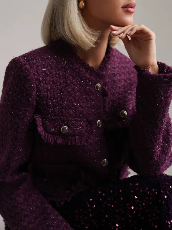 Textured Purple Tweed Jacket Wool Jacket Cashmere Jacket Tweed Jacket