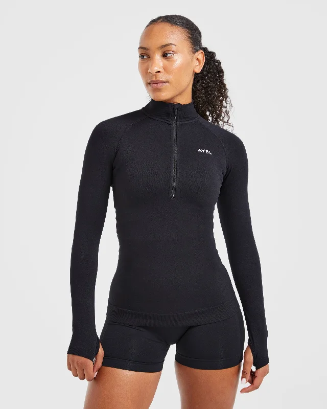 Essential Seamless 1/2 Zip Pullover - Schwarz Peter Pan Collar