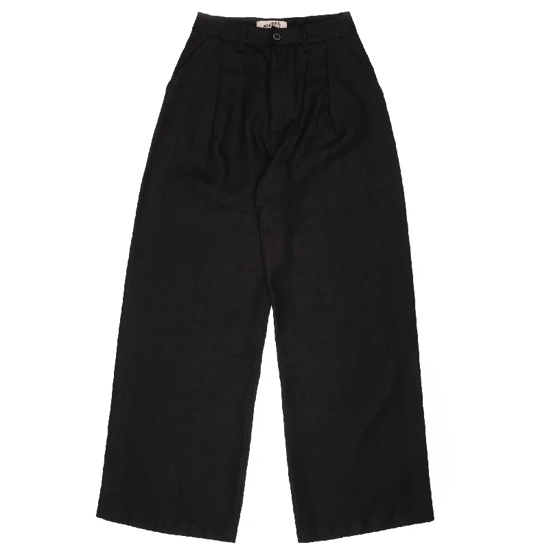 Relaxed Pleated Trouser - French Linen Fine Canvas - Black Trousers Timeless Classic
