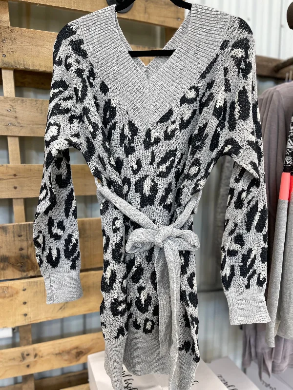 Grey Leopard Sweater Dress Casual Formal Business