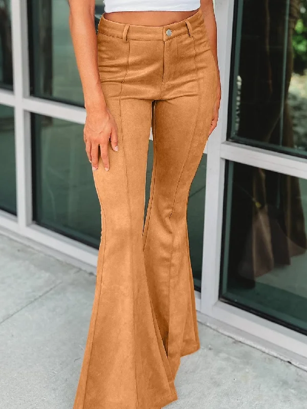 70s Style Suede Flare Trousers Trousers chic fashionable
