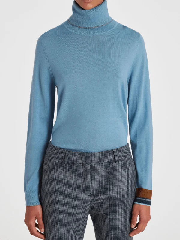 Paul Smith Light Blue Wool Blend Roll Neck Sweater W2R-323N-L31054 Col 44 Solid Print Embellished