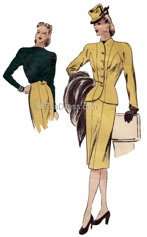 E-PATTERN 1940's Jacket, Skirt and Blouse E210 Front Pockets Side Pockets Patch Pockets E-PATTERN 1940's Jacket, Skirt and Blouse E210 Front Pockets Side Pockets Patch Pockets