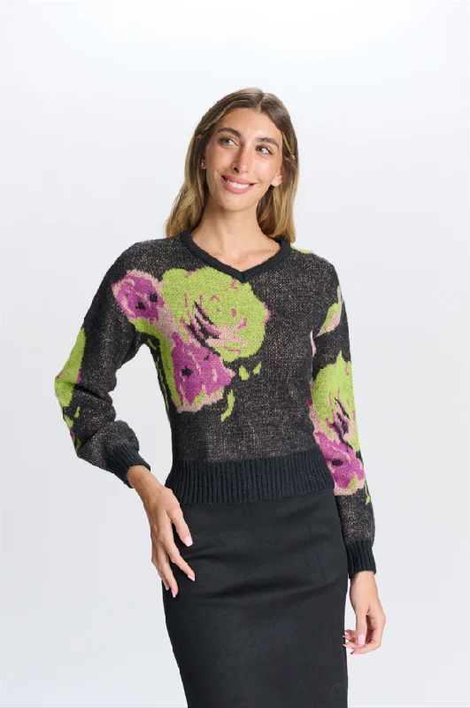 GREEN AND PURPLE FLORAL SWEATER Polka Dot Checkered Tartan