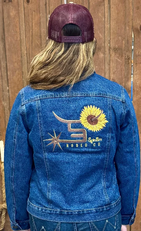 Ladies Sunflower Jean Jacket A-Line Jacket Boat Neck Shawl Collar