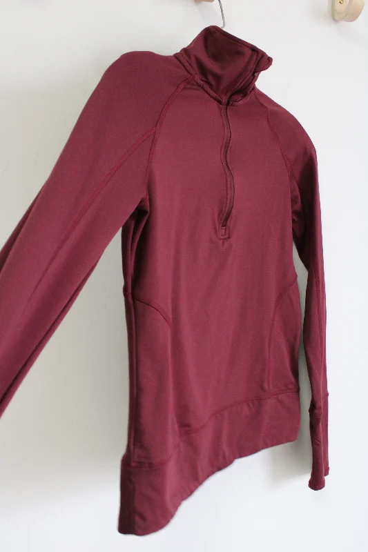 Mondetta Maroon 1/4 Zip Pullover Top | XS Asymmetrical Hem Sweater