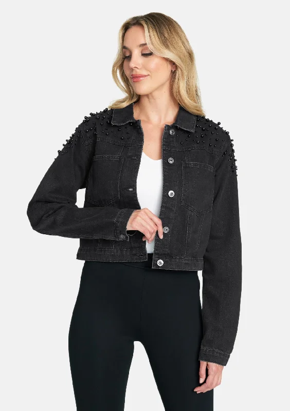Tall Ava Embellished Denim Jacket Rayon Fabric Velvet Fabric Corduroy Fabric