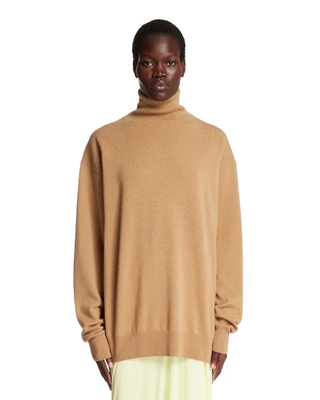 Pullover A Collo Alto Beige Sheath Sleeve Elegant