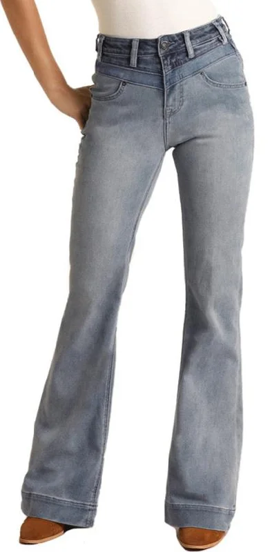Rock & Roll Ladies Light Wash Yoke Front High Rise Trousers Trousers sophisticated sleek Rock & Roll Ladies Light Wash Yoke Front High Rise Trousers Trousers sophisticated sleek