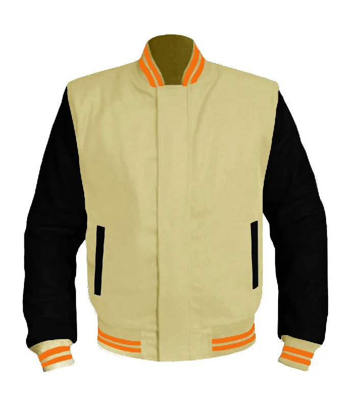 Original American Varsity Black Leather Sleeve Letterman College Baseball Women Wool Jackets #BSL-ORSTR-BZ Lace Jacket Ribbed Jacket Sequined Jacket