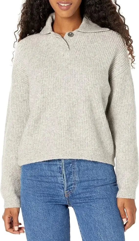 Velvet - Shay Sweater in Heather Gray Mesh Blend Leather Blend Suede Blend