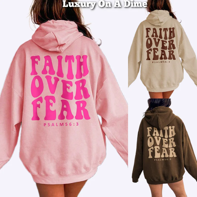 FAITH Over FEAR Hoodie Long Sleeve Religious Psalm Verse Pullover Sweatshirt Top Sheath Sleeve Elegant FAITH Over FEAR Hoodie Long Sleeve Religious Psalm Verse Pullover Sweatshirt Top Sheath Sleeve Elegant