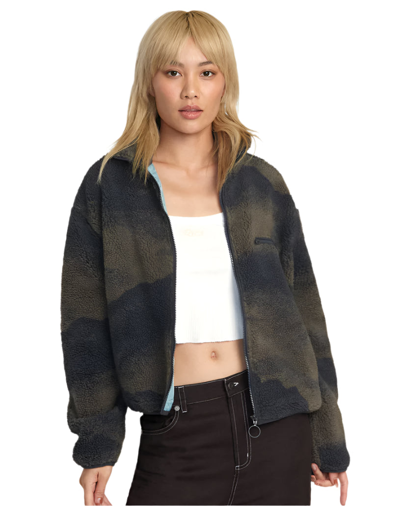 RVCA Women's Oh Hush Sherpa Jacket Green Haze Satin Jacket Silk Jacket Chiffon Jacket