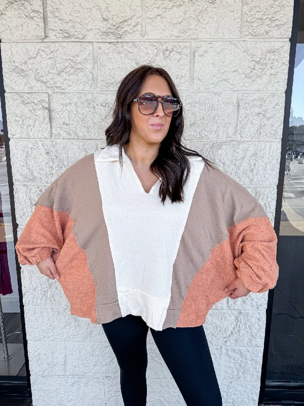 Colorblock Visions Cream Knit Pullover Textured Knit Design