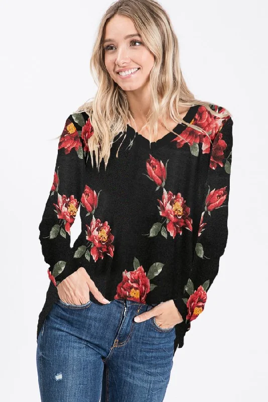 Black and Red Floral Lightweight Sweater Wool Fabric Cashmere Fabric Tweed Fabric