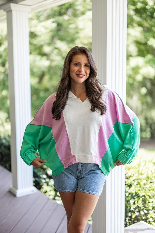 Colorblock Fab Green Mix Pullover Thin Wool Pullover