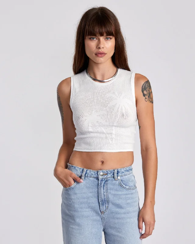 Selects Shiver Sweater Tank Crew Neck Sweater - Whisper White Striped Floral Plaid