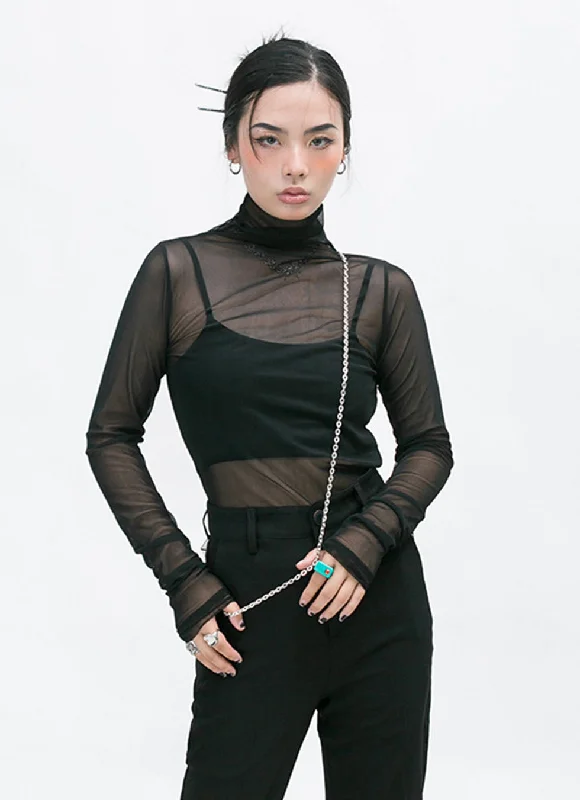 Slim Pullover Sheer Shirt Gathered Sleeve Pullover