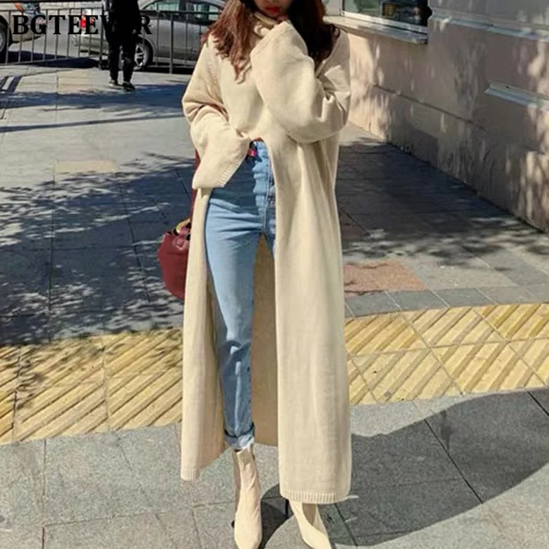 BGTEEVER Turtleneck Split Long Women Sweater Fall Winter Elegant Loose Knitted Pullovers Over Sleeve Pullover BGTEEVER Turtleneck Split Long Women Sweater Fall Winter Elegant Loose Knitted Pullovers Over Sleeve Pullover