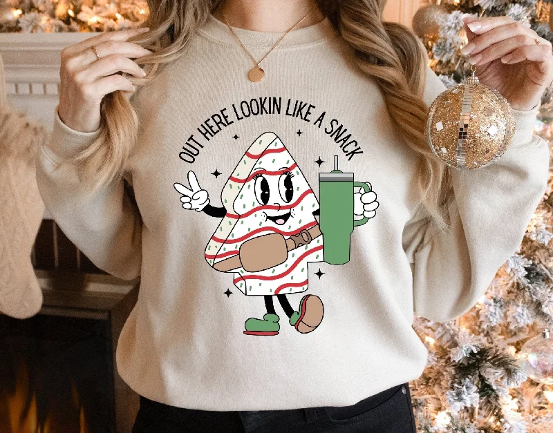 Out Here Looking Like a Snack Funny Christmas Holiday Sweater Cashmere Blend Cotton Blend Poly Blend