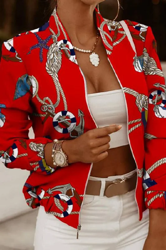 Unique Print Long Sleeve Zipper Jacket Denim Jacket Leather Jacket Suede Jacket