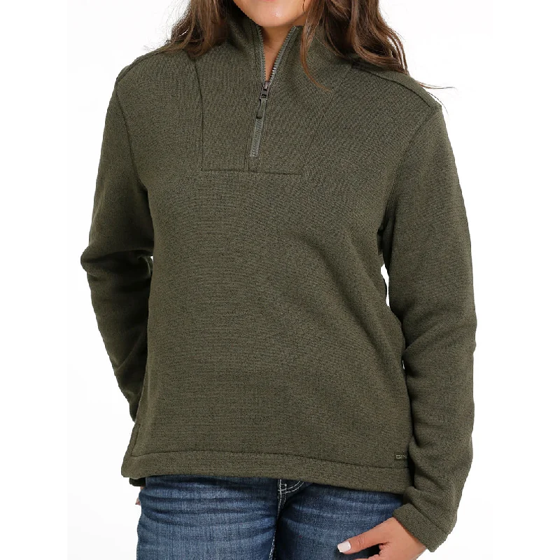 Cinch Women's Olive Solid Fleece Pullover Long Sleeve Pullover