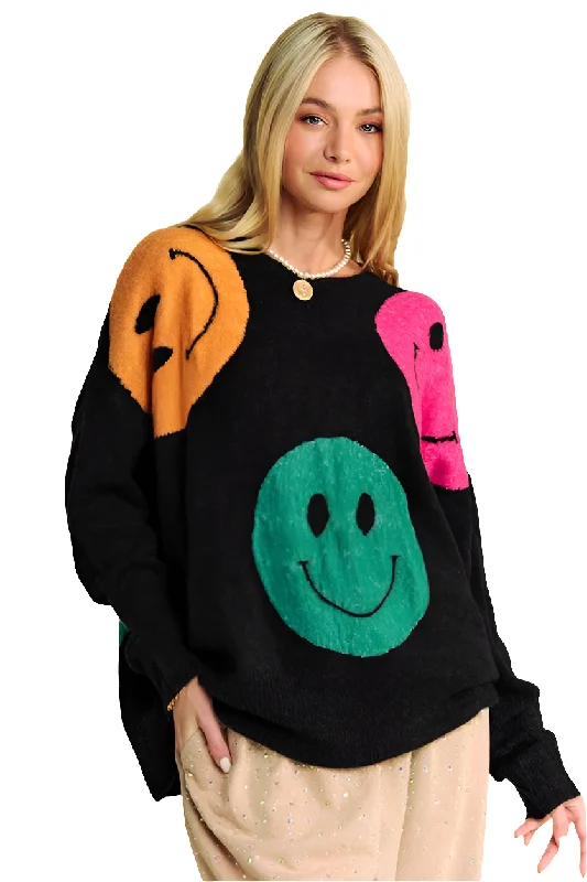 DAVI & DANI Knit Smiley Face Contrast Long Sleeve Oversized Pullover Sweater Top Thin Wool Pullover DAVI & DANI Knit Smiley Face Contrast Long Sleeve Oversized Pullover Sweater Top Thin Wool Pullover