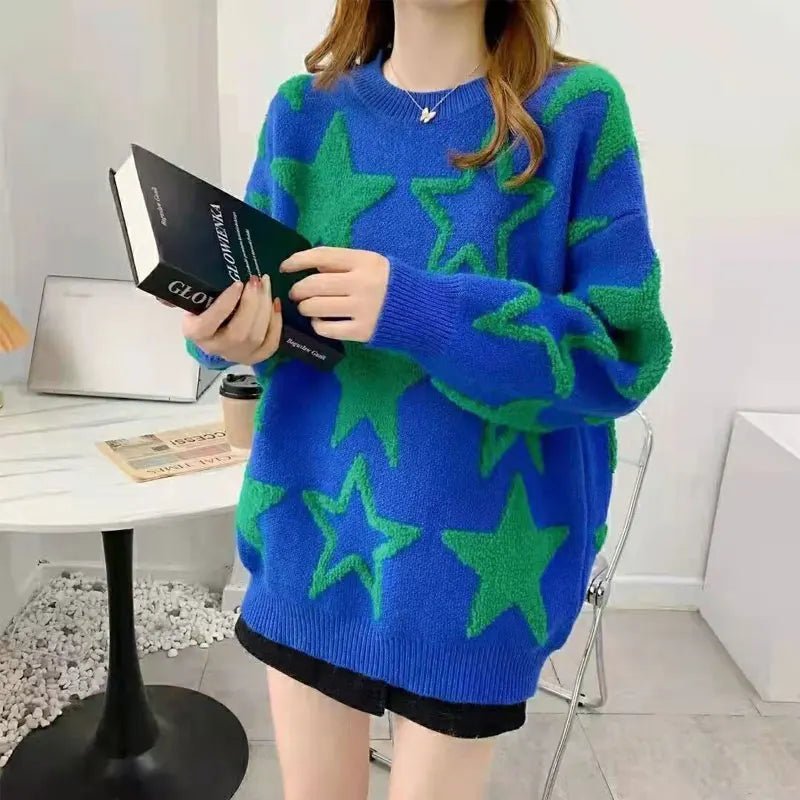 Korean Fashion Star Sweater - Casual Thick Winter Pullover Tight Sleeve Top