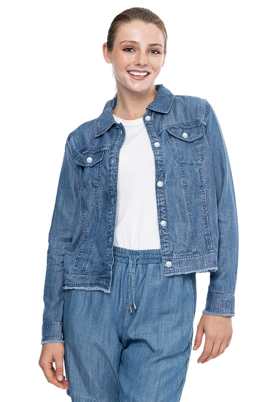 Women's Everglade Chambray Cropped Jacket | Light Indigo Chambray Cotton Jacket Linen Jacket Terry Jacket Women's Everglade Chambray Cropped Jacket | Light Indigo Chambray Cotton Jacket Linen Jacket Terry Jacket