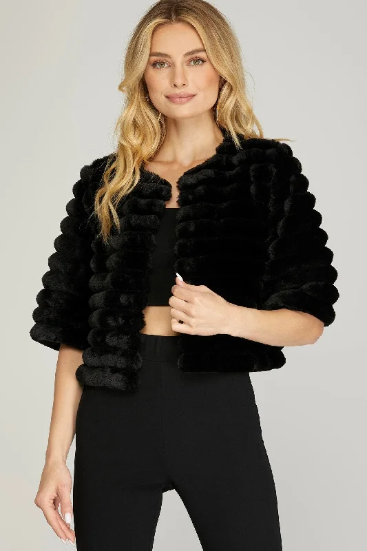 Half Sleeve Faux Fur Crop Jacket Herringbone Jacket Checkered Jacket Solid Jacket