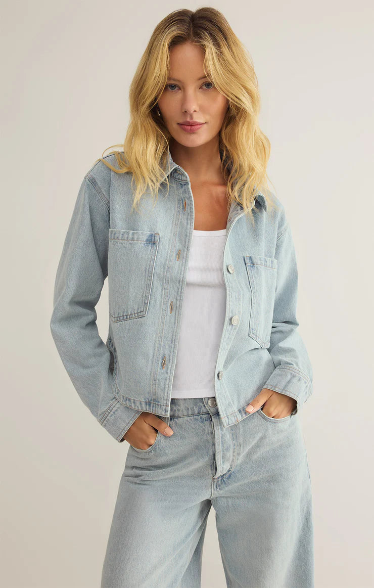 Z Supply All Day Cropped Denim Jacket Trench Coat Raincoat Waterproof Jacket