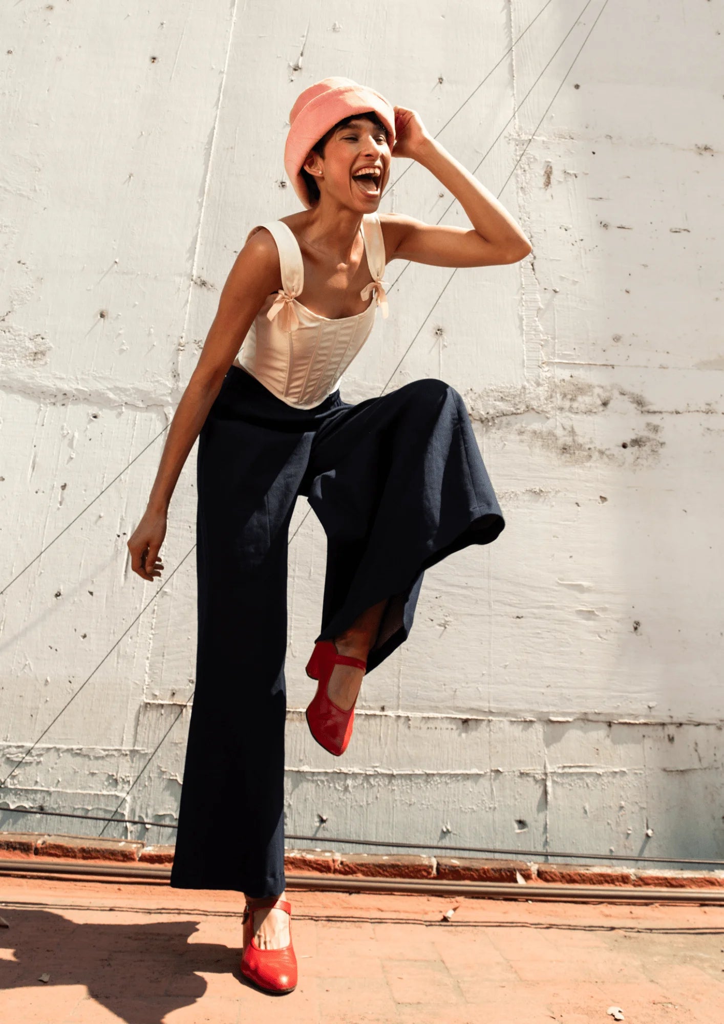 FLAMING FLOWER FLARED DENIM TROUSERS Trousers Spring Floral