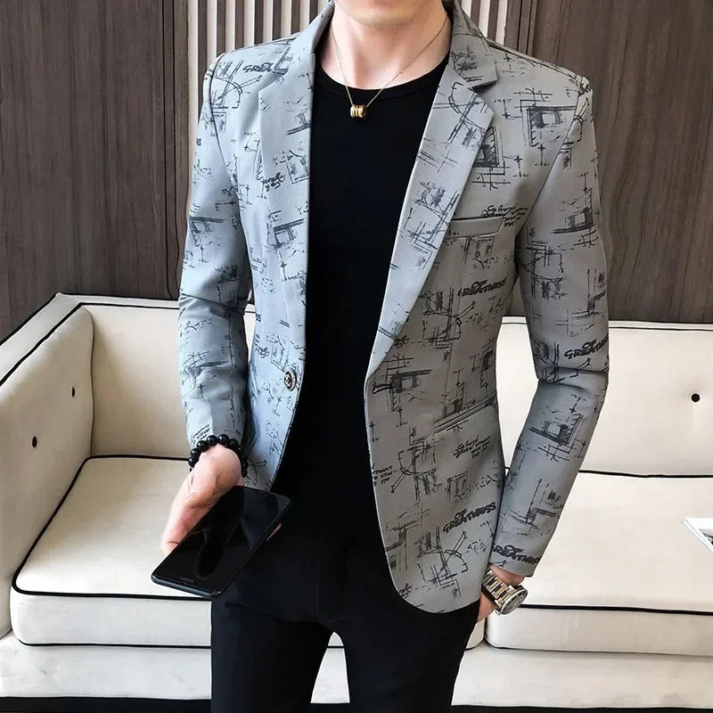 Cinessd Men Blazer Slim Fit 2024 Autumn Korean Version of The Printed Slim Formal Wedding Party Prom Suit Jacket Fashion Men Clothing Cotton Fabric Linen Fabric Terry Fabric Cinessd Men Blazer Slim Fit 2024 Autumn Korean Version of The Printed Slim Formal Wedding Party Prom Suit Jacket Fashion Men Clothing Cotton Fabric Linen Fabric Terry Fabric