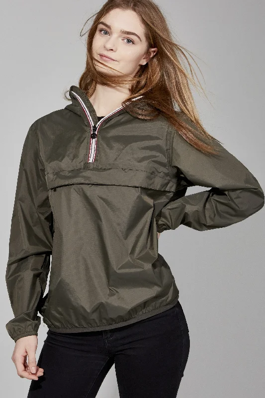 Women's Quarter Zip Olive Green Waterproof Rain Jacket Hooded Jacket Caped Jacket Shawl Collar Jacket