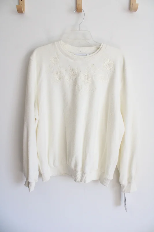 NEW Alfred Dunner Cream Fleece Pullover Sweatshirt | XL Blouson Sleeve Pullover