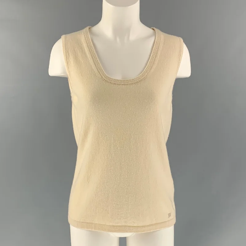 ESCADA Size M Cream Cashmere Pullover Surplice Neck Pullover