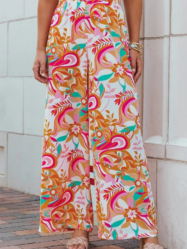 Orange Botanical Blossom Flowy Trousers Trousers versatile functional