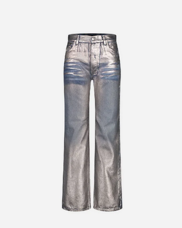 Silver Coated Dirt Denim Trousers Trousers Leather Faux