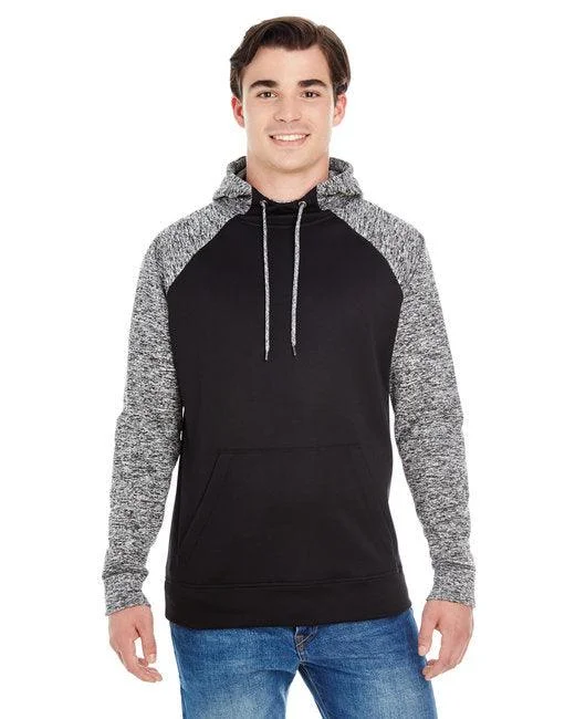 J America Adult Colorblock Cosmic Pullover Hooded Sweatshirt JA8612 Ruffle Sleeve Feminine