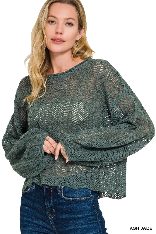 Hollow Out Long Sleeve Sweater High Neck Crew Neck V-Neck