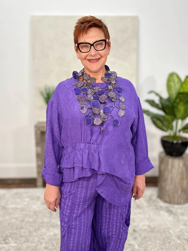 Elastic Pullover, Purple Jacquard Textured Knit Design